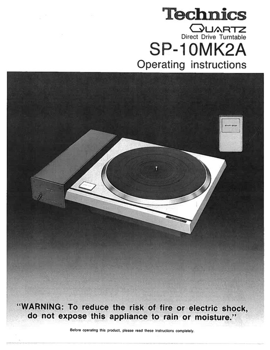 Technics SP-10 MK2A Operating Manual